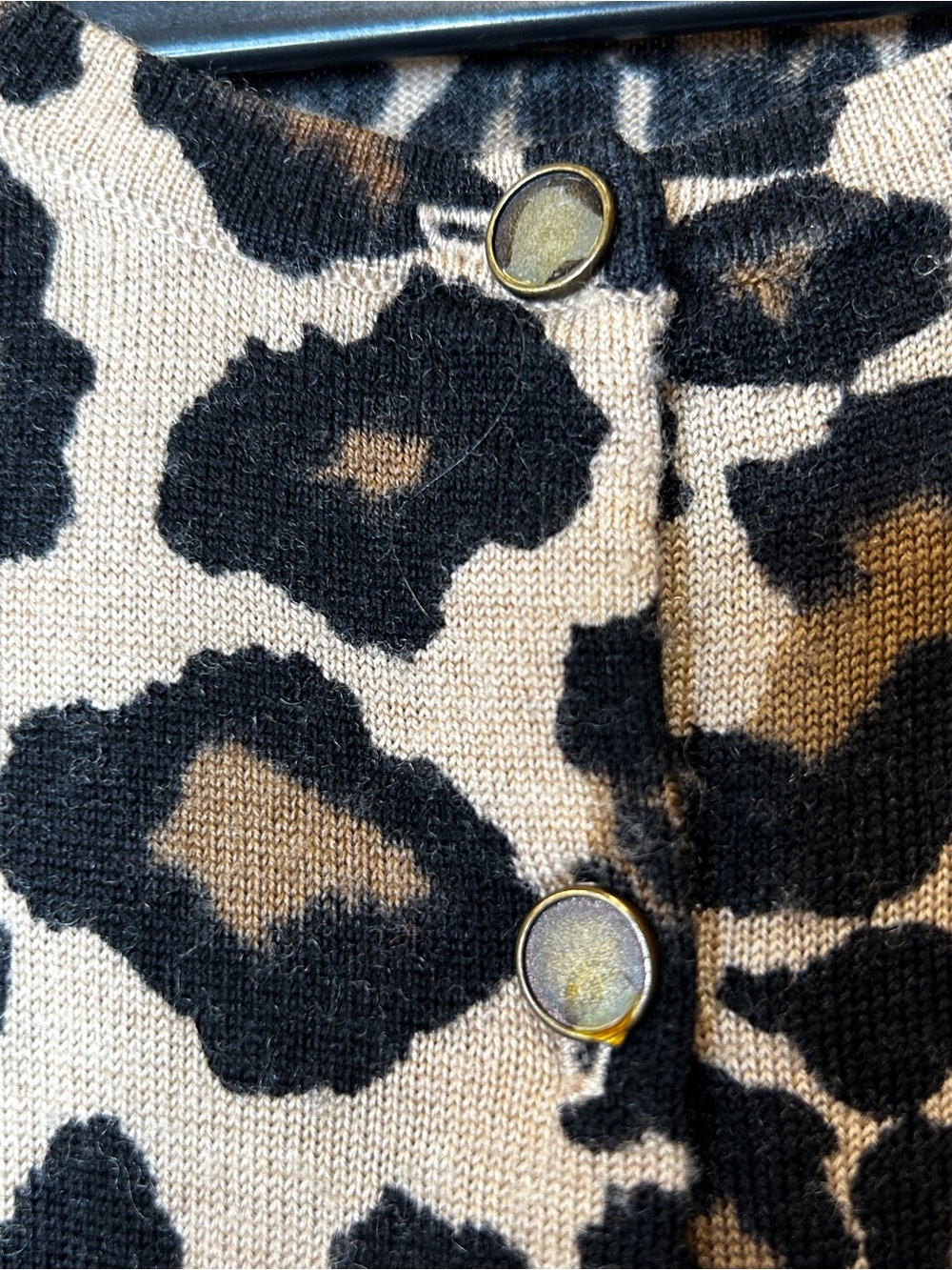 LOFT Leopard Print Button-Front Cardigan - Black & Beige - Picture 2 of 5